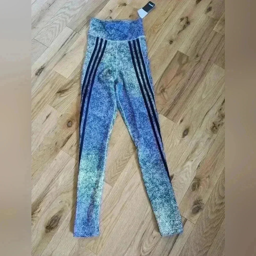 NWT ADIDAS Legging black, green and purple color size 2XS Activewear High Rise - Picture 3 of 12
